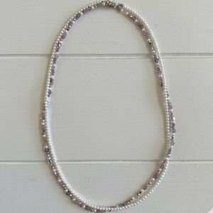 Dainty Double Strand Sunstone, Mother of Pearl, Amethyst Beaded Necklace